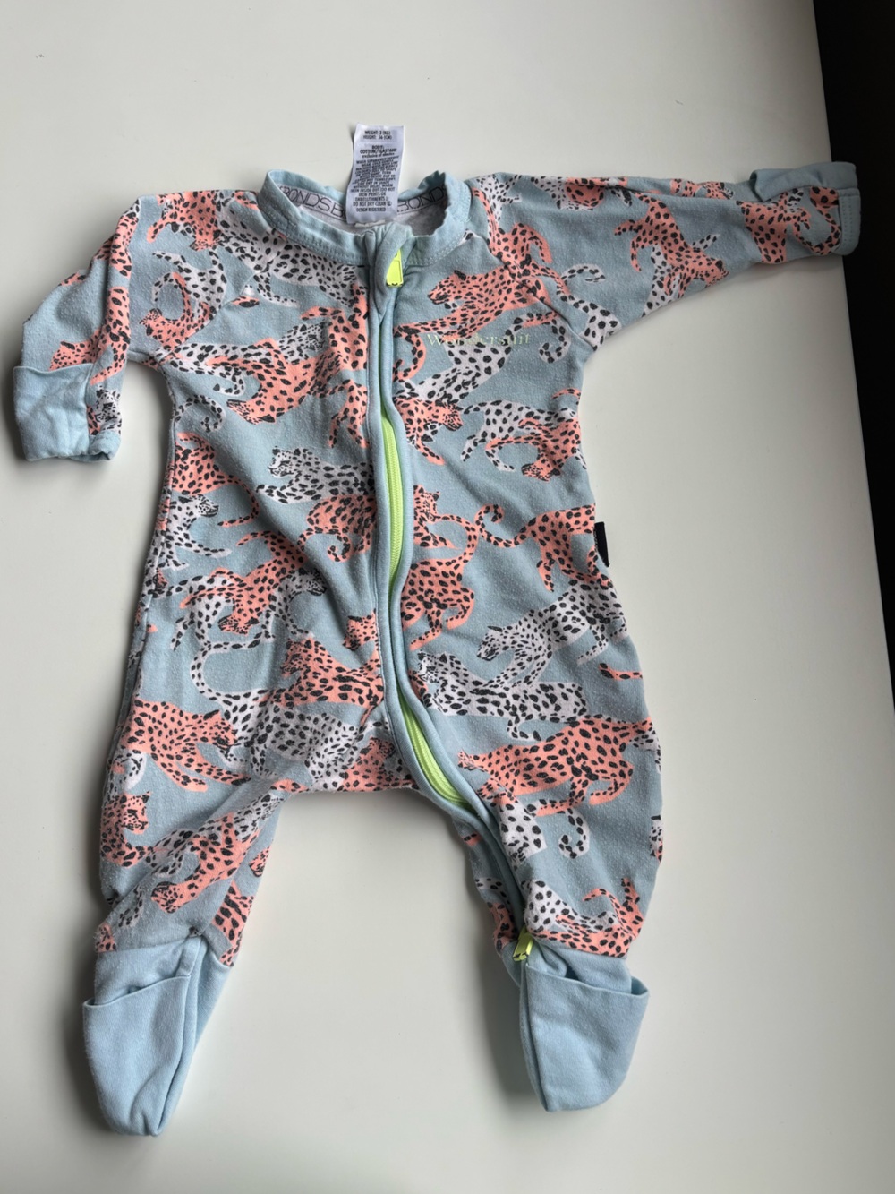 Bonds wondersuit newborn romper foldover hands/feet cheetah leopard print
